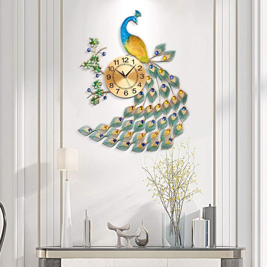 Vintura - Horloge murale grande paon élégante pour une décoration de salon accrocheuse