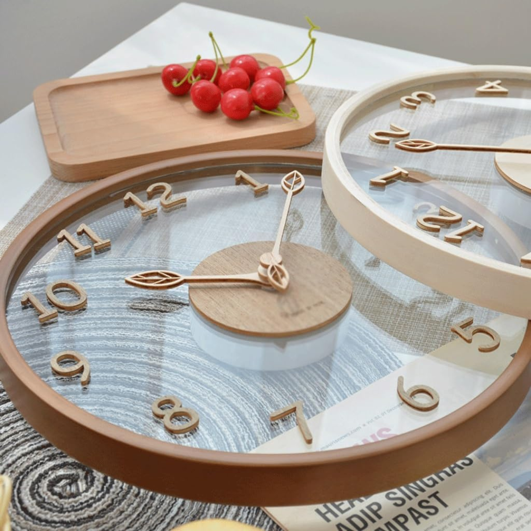 Metron - Horloge murale en bois élégante avec finition en verre chic