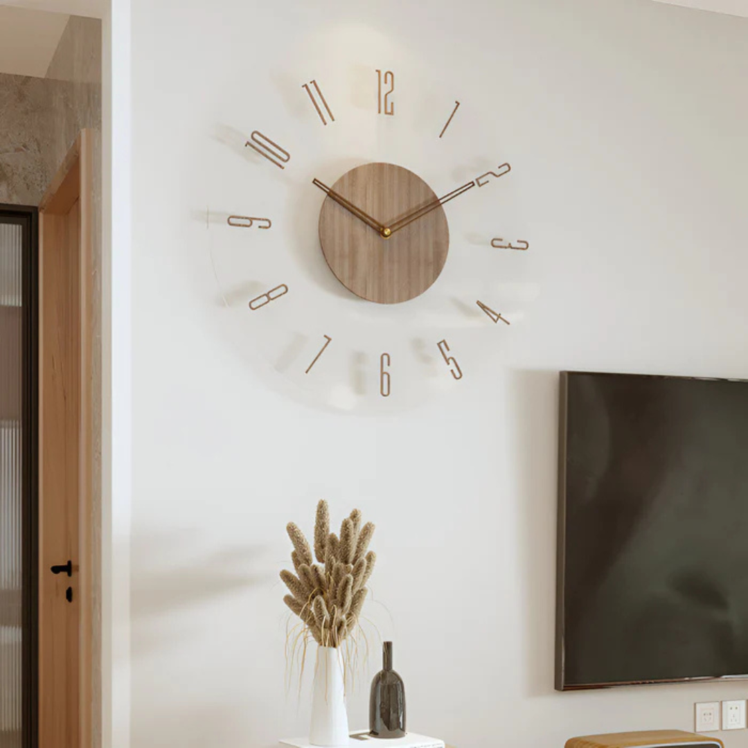 Nock - Horloge murale moderne élégante de 30 cm en acrylique et bois pour un salon élégant