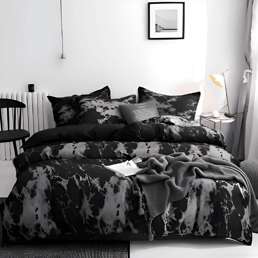 Ensemble de literie en marbre de luxe 155x220 cm – Housse de couette et taies d'oreiller en microfibre douce 3 pièces pour un confort ultime