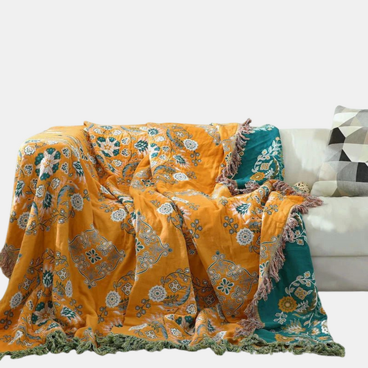 Plaid jacquard bohème élégant en coton doux - Parfait pour les ambiances cosy