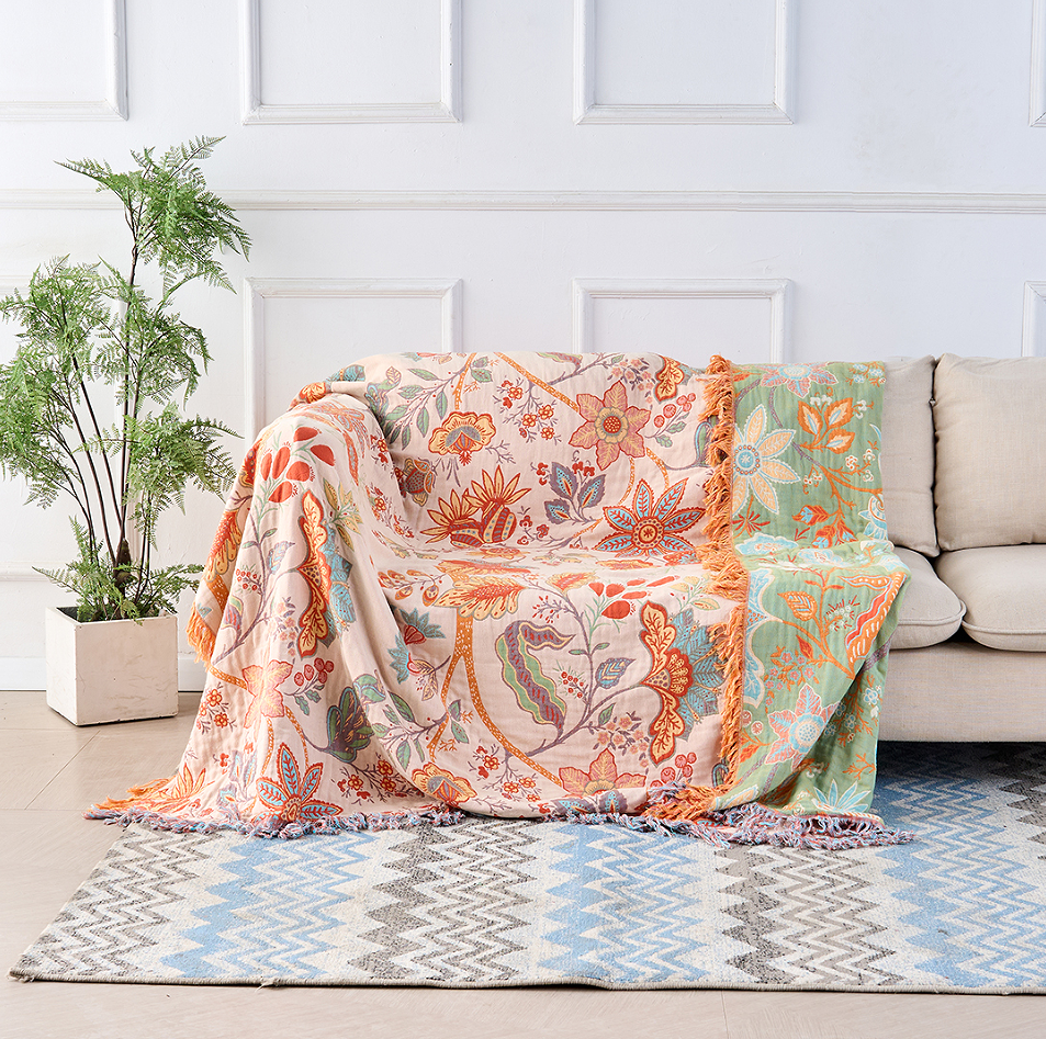 Couverture à imprimé floral bohème – Plaid douillet et chaud pour canapé, lit et activités en plein air