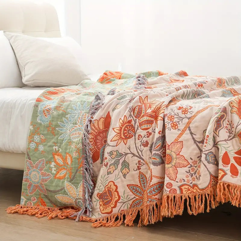 Couverture à imprimé floral bohème – Plaid douillet et chaud pour canapé, lit et activités en plein air