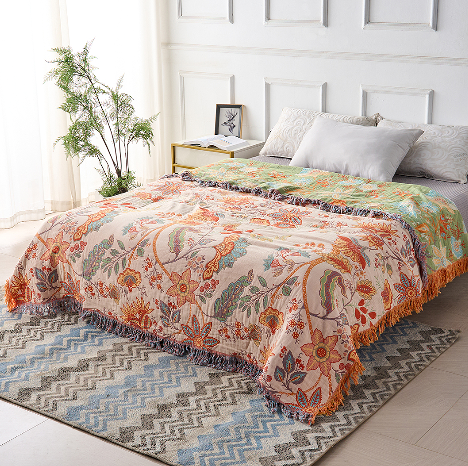 Couverture à imprimé floral bohème – Plaid douillet et chaud pour canapé, lit et activités en plein air
