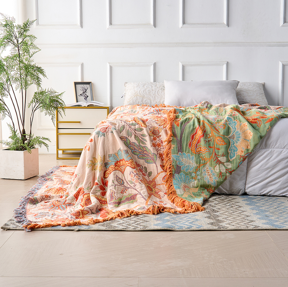 Couverture à imprimé floral bohème – Plaid douillet et chaud pour canapé, lit et activités en plein air