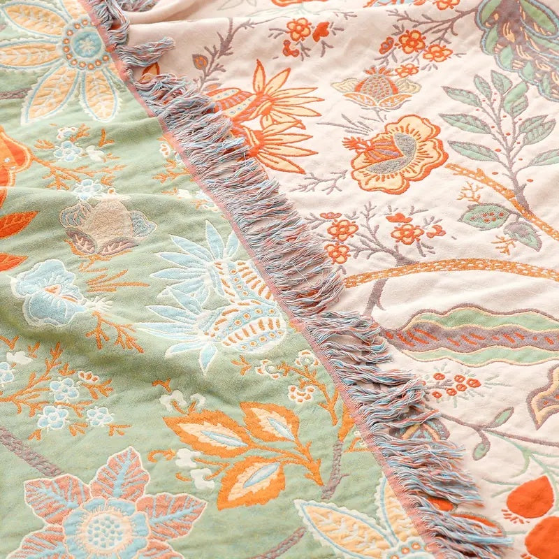 Couverture à imprimé floral bohème – Plaid douillet et chaud pour canapé, lit et activités en plein air