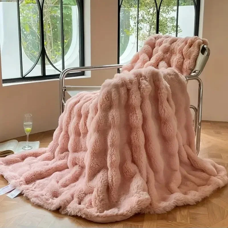 Couverture luxueuse en fausse fourrure double face – Confort ultime, accessoire de maison doux et élégant