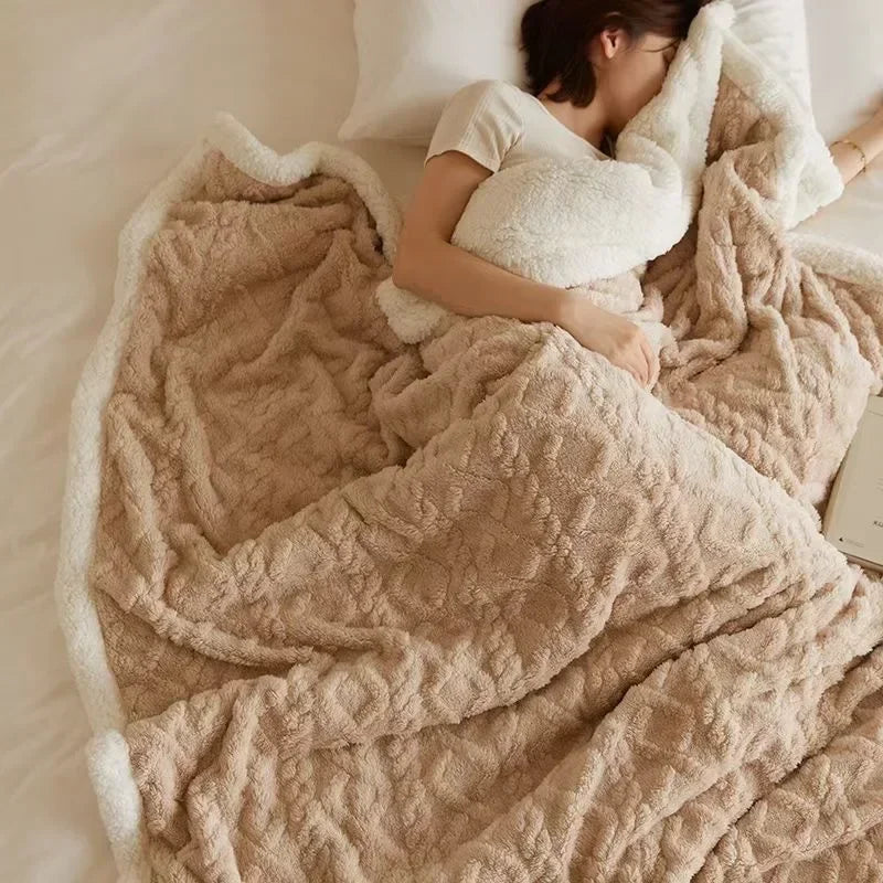 Couverture d'hiver luxueuse à double couche en laine et polaire pour un confort ultime et une chaleur élégante