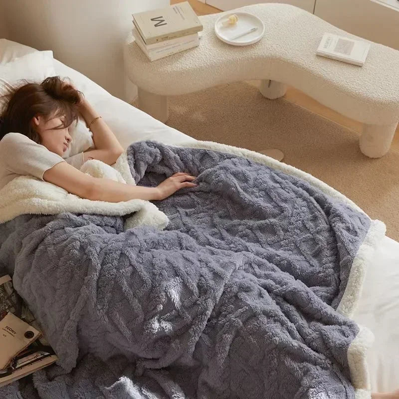 Couverture d'hiver luxueuse à double couche en laine et polaire pour un confort ultime et une chaleur élégante