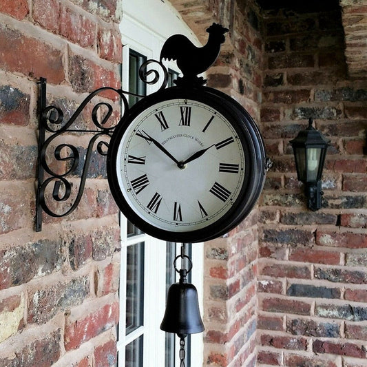 Aelia - Horloge murale noire rétro double face élégante pour une touche unique à la maison