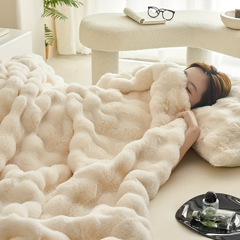 Couvertures en polaire beige doux de luxe - Plaid chaud épais en peluche pour salon et chambre