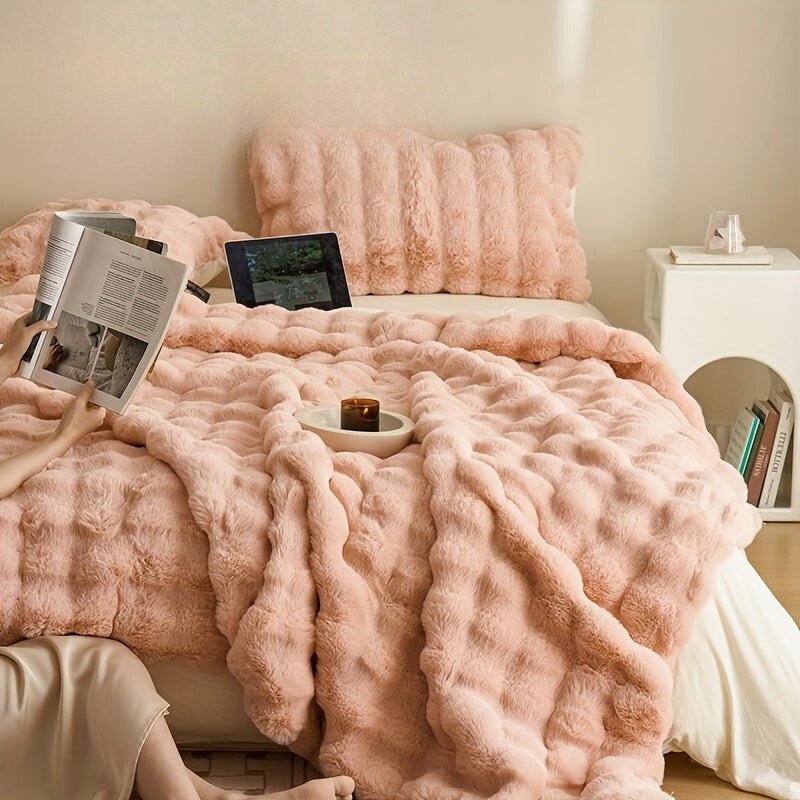 Couvertures en polaire beige doux de luxe - Plaid chaud épais en peluche pour salon et chambre