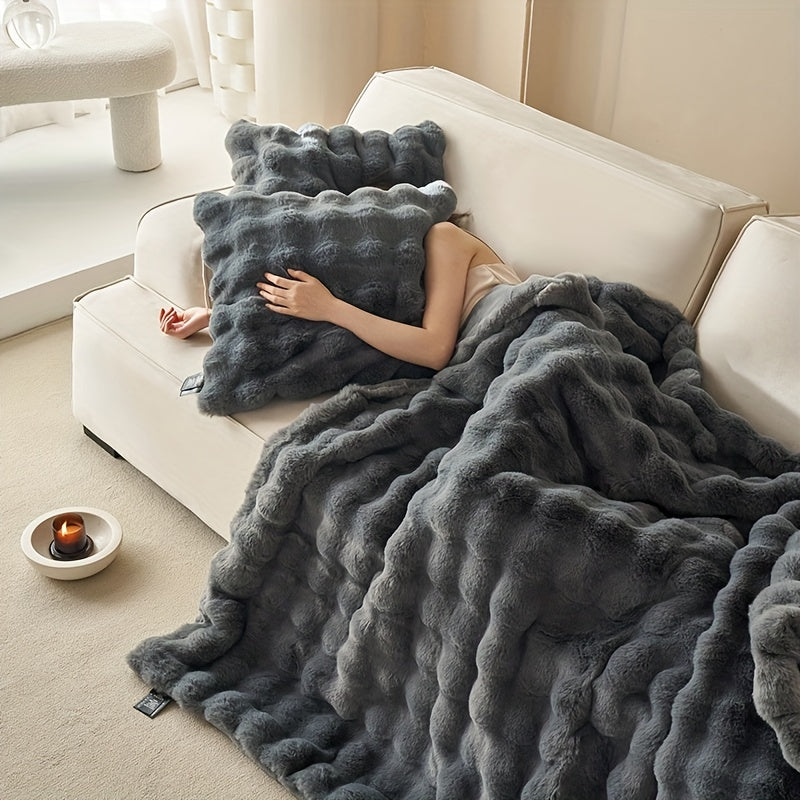 Couvertures en polaire beige doux de luxe - Plaid chaud épais en peluche pour salon et chambre