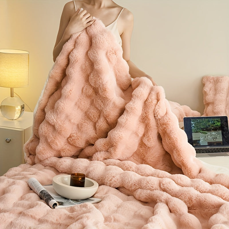 Couvertures en polaire beige doux de luxe - Plaid chaud épais en peluche pour salon et chambre