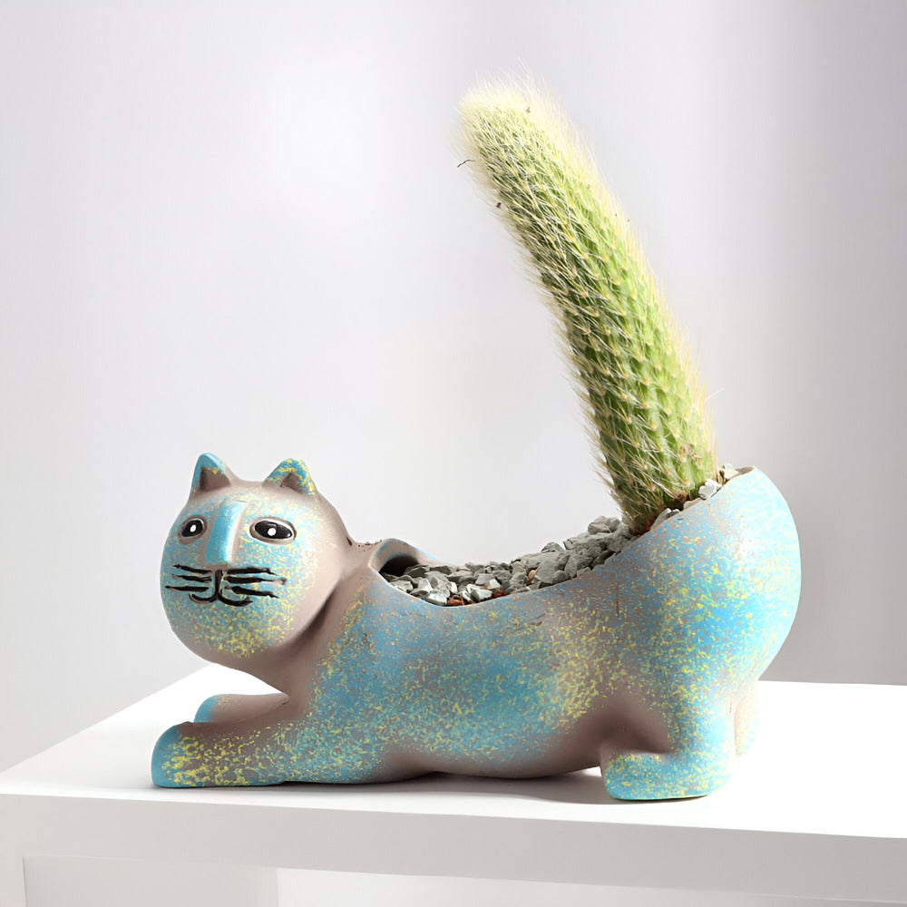 Lunavelle - Pot de Fleurs en Céramique à Couper le Souffle avec Design Enchanteur de Chat pour Votre Collection de Jardin