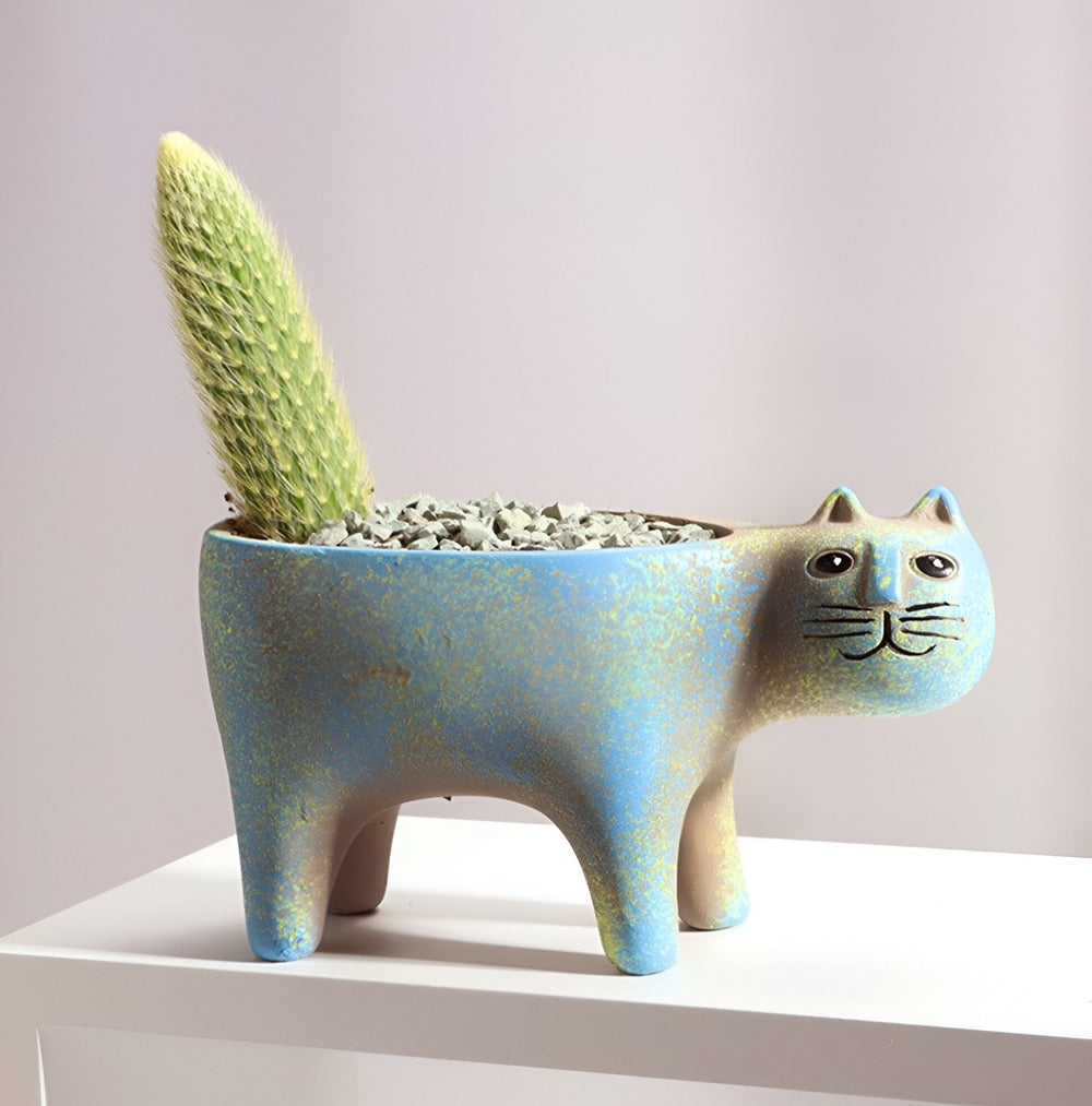 Lunavelle - Pot de Fleurs en Céramique à Couper le Souffle avec Design Enchanteur de Chat pour Votre Collection de Jardin