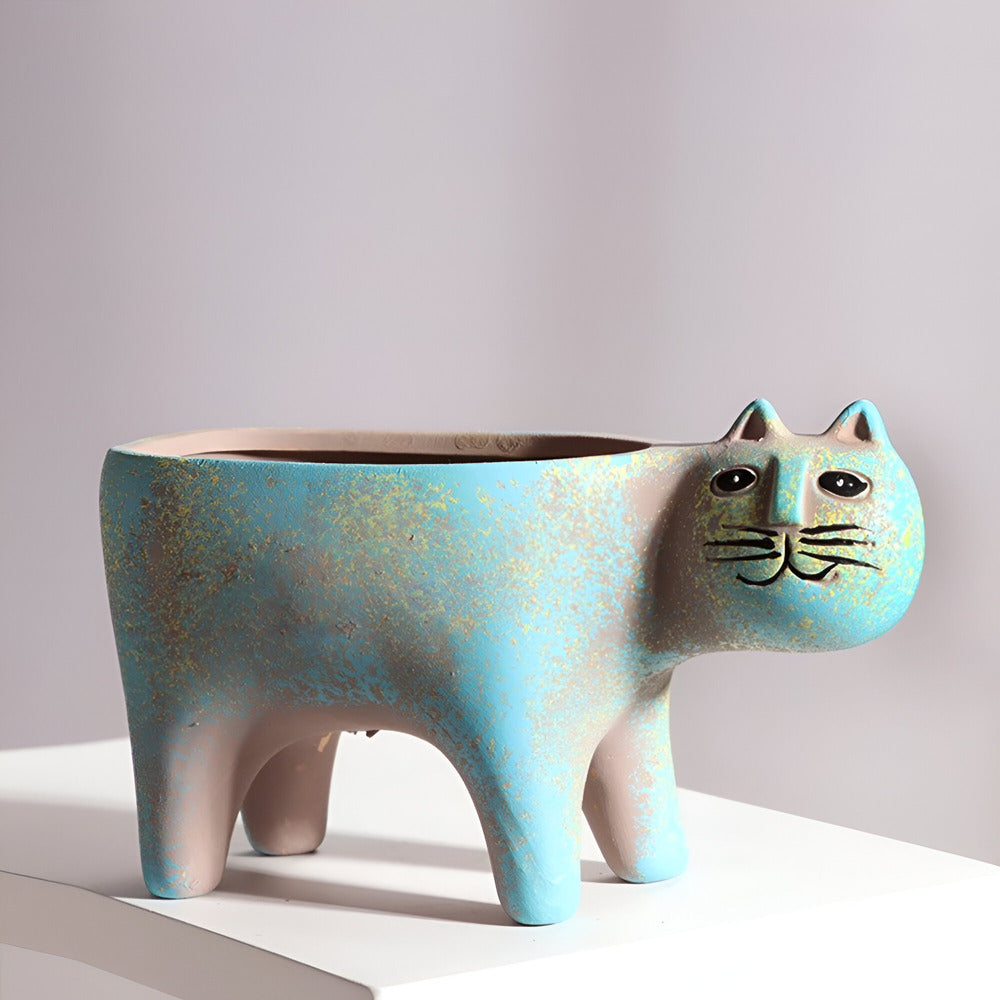 Lunavelle - Pot de Fleurs en Céramique à Couper le Souffle avec Design Enchanteur de Chat pour Votre Collection de Jardin