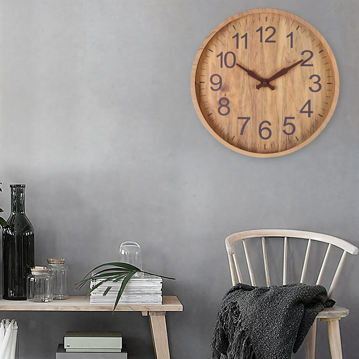 Horloge murale en bois élégante avec mouvement silencieux pour cuisine et salon