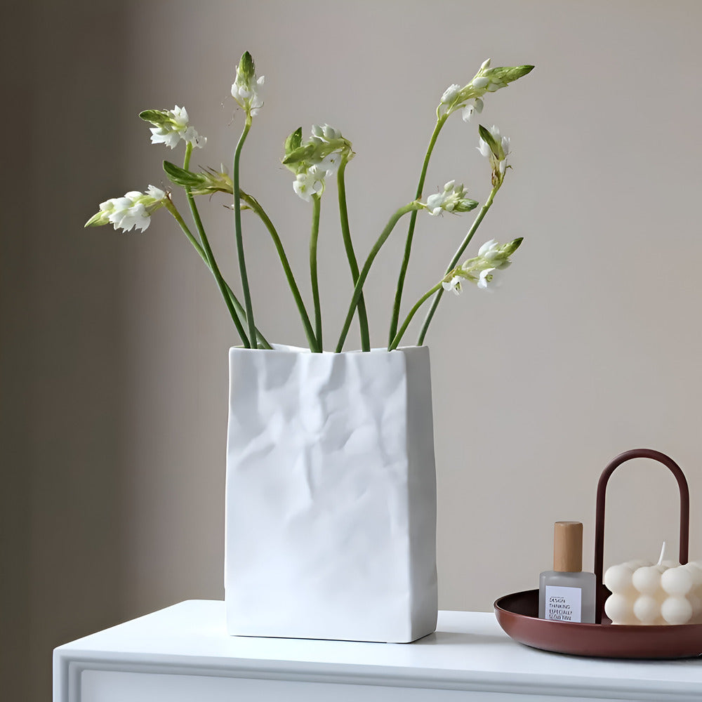 Celorie - Vase en céramique moderne et élégant avec design de sac en papier