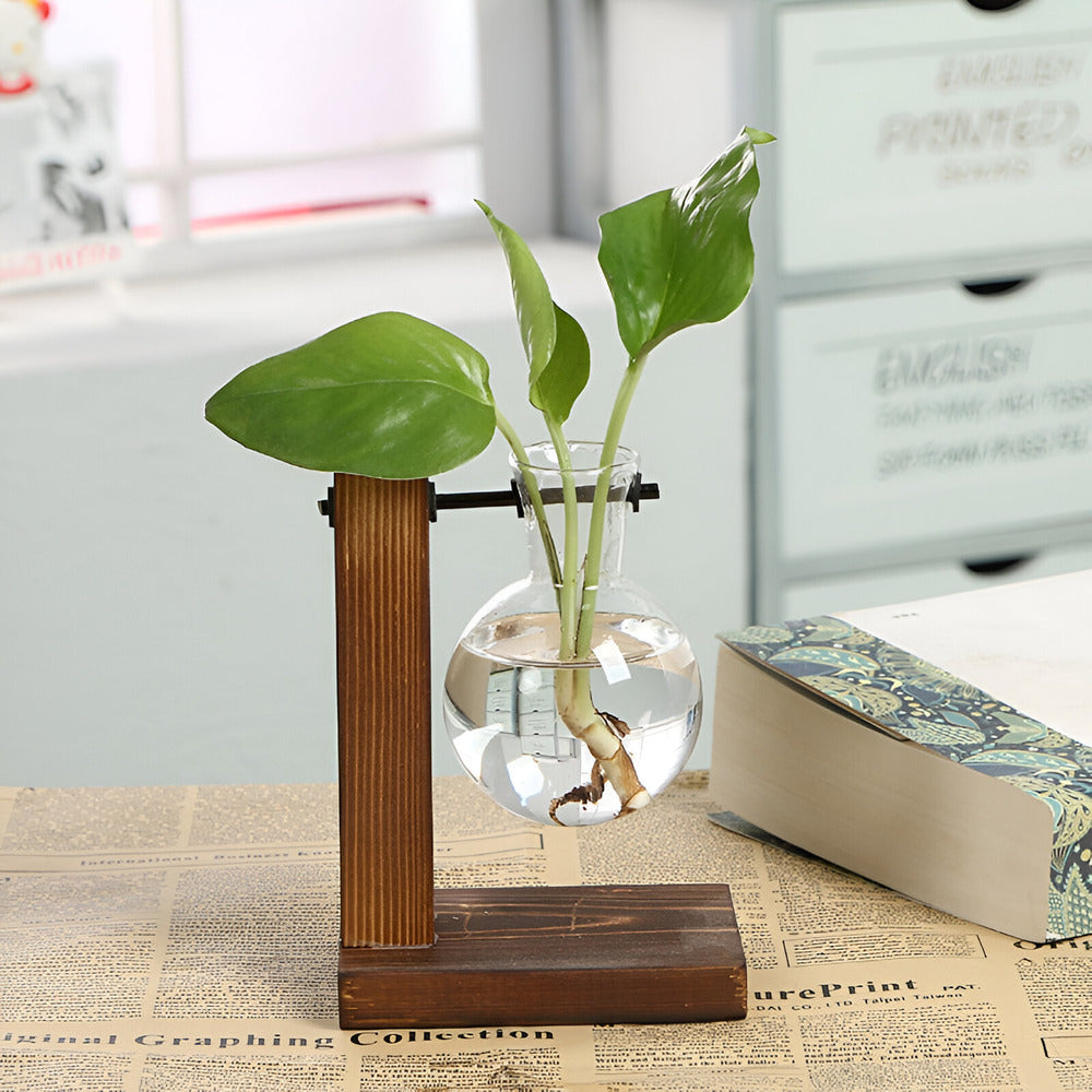 Valethra - Porte-plante hydroponique en bois rustique charmant pour une décoration naturelle