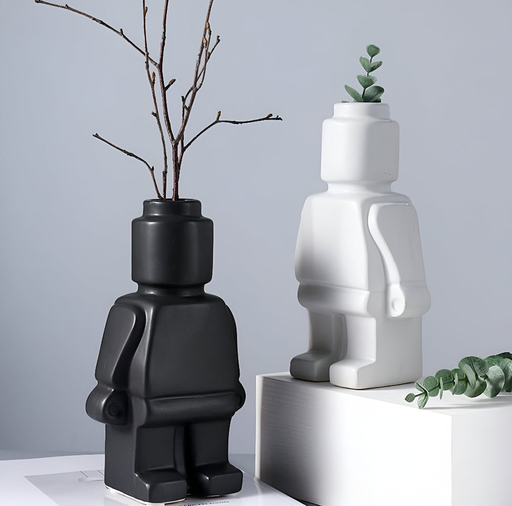 Larissa - Pot de plante tressé au design robot moderne pour une touche unique de jardin