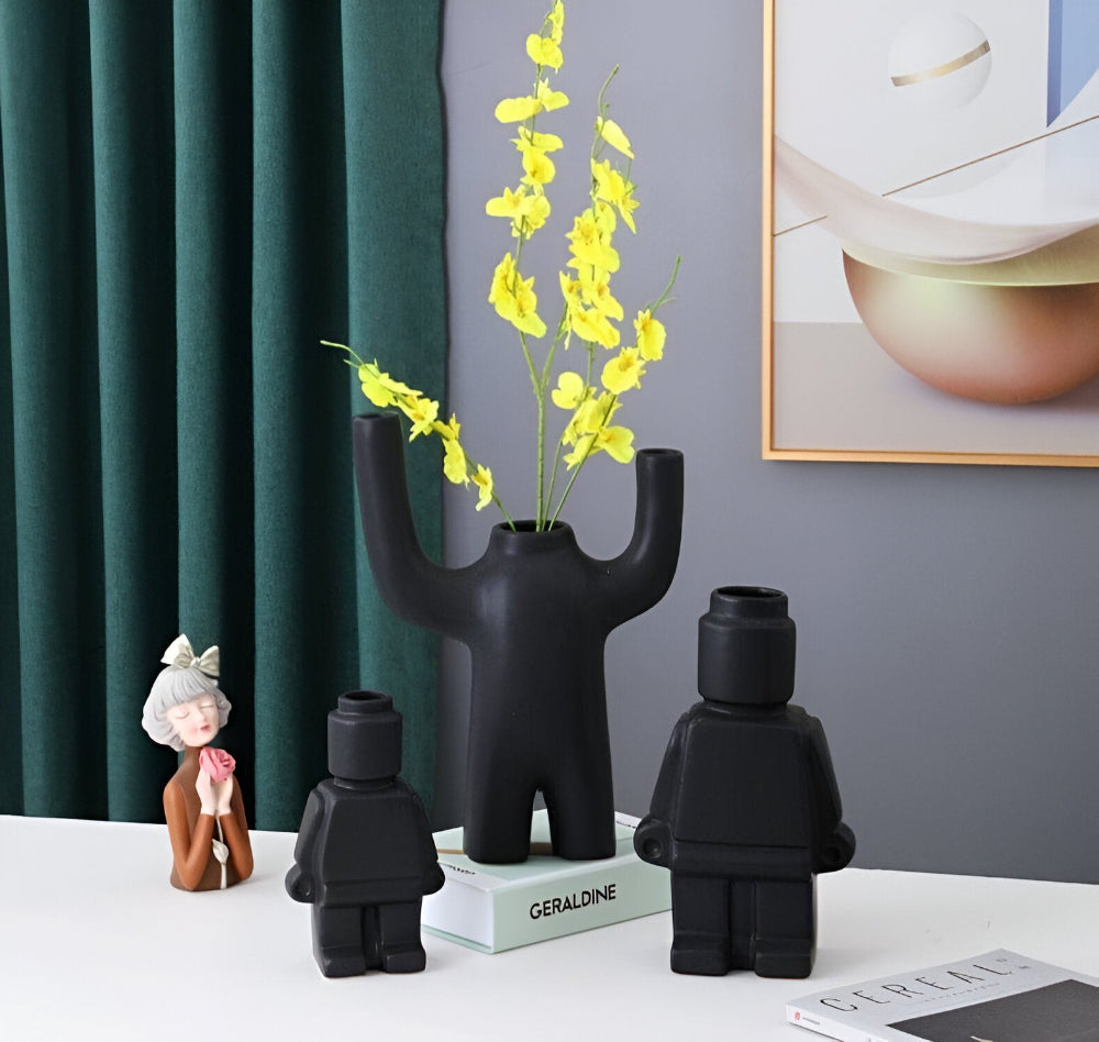 Larissa - Pot de plante tressé au design robot moderne pour une touche unique de jardin