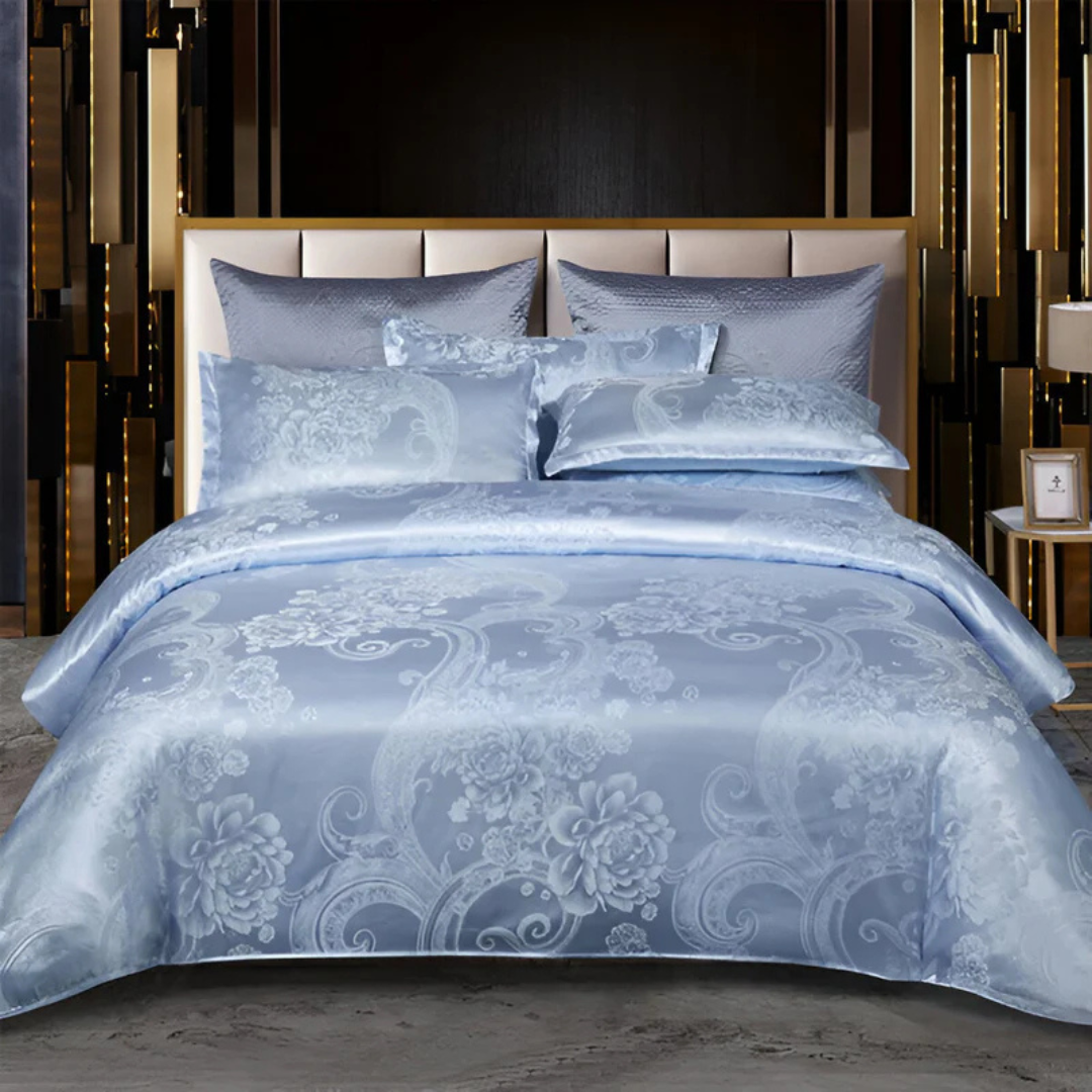 Housse de lit élégante en satin avec motif jacquard – Literie douce et soyeuse, respirante pour chambres luxueuses
