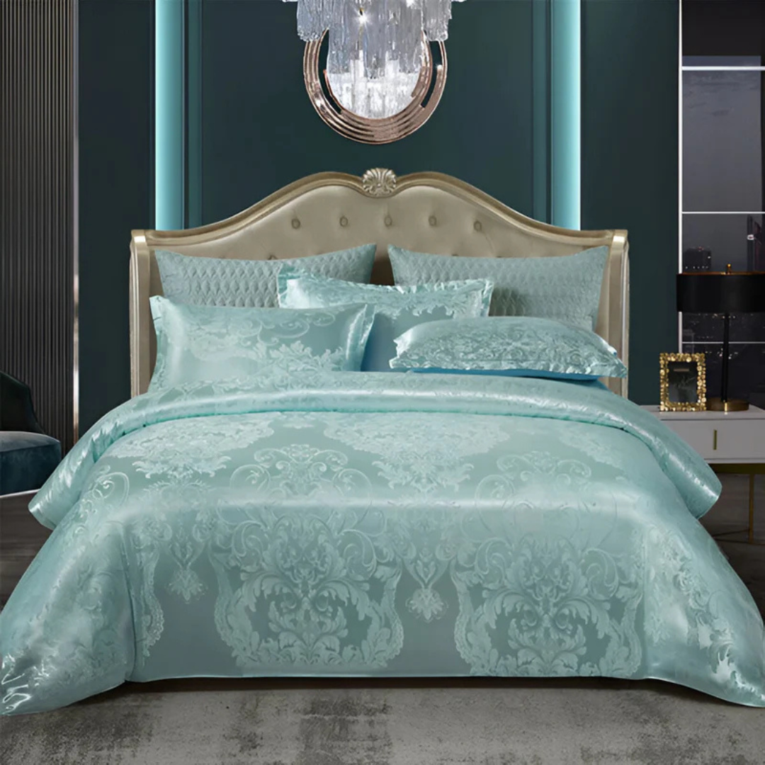Housse de lit élégante en satin avec motif jacquard – Literie douce et soyeuse, respirante pour chambres luxueuses