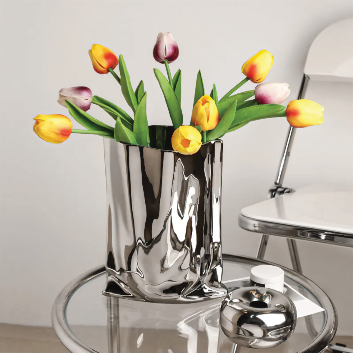 Vase à fleurs plissé élégant | Décoration contemporaine parfaite pour toutes vos pièces