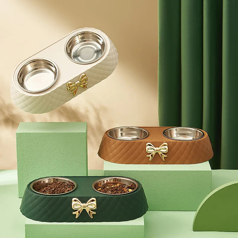 Ensemble de bols en acier inoxydable de luxe pour nourriture et eau pour un soin élégant des animaux de compagnie