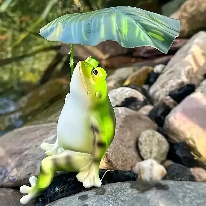 Prisca - Figurine de grenouille enchantée sur feuille de lotus pour aquarium, décoration de jardin et ornements de balcon