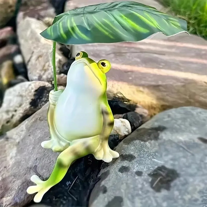 Prisca - Figurine de grenouille enchantée sur feuille de lotus pour aquarium, décoration de jardin et ornements de balcon