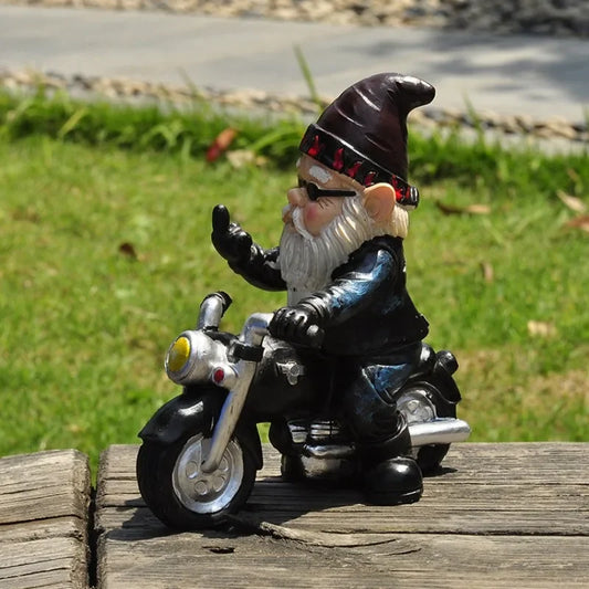 Calidora - Charmant gnome sur moto figurine en résine pour une jolie décoration de jardin