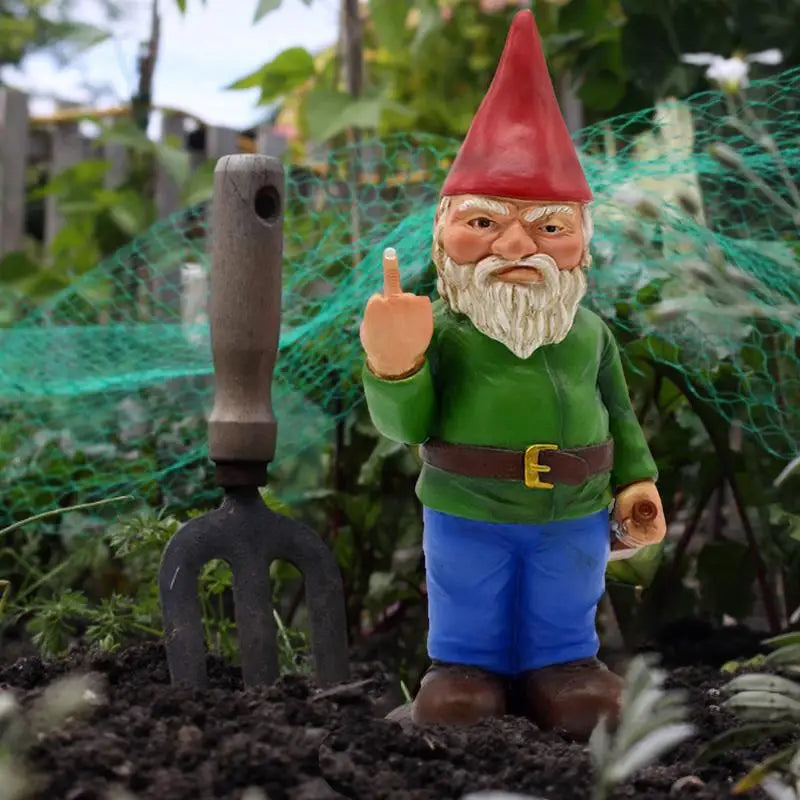 Cypria - Statue drôle de gnome ivre avec le majeur pour jardin et pelouse