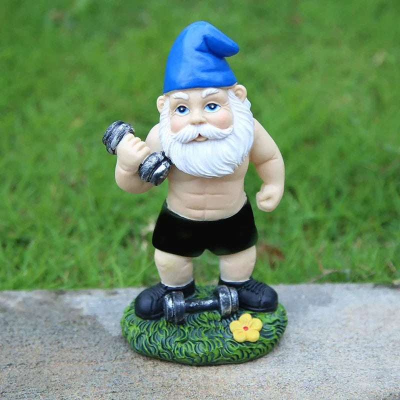 Charmante sculpture de gnome en bois avec poids pour une jolie décoration de jardin
