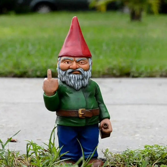 Cypria - Statue drôle de gnome ivre avec le majeur pour jardin et pelouse