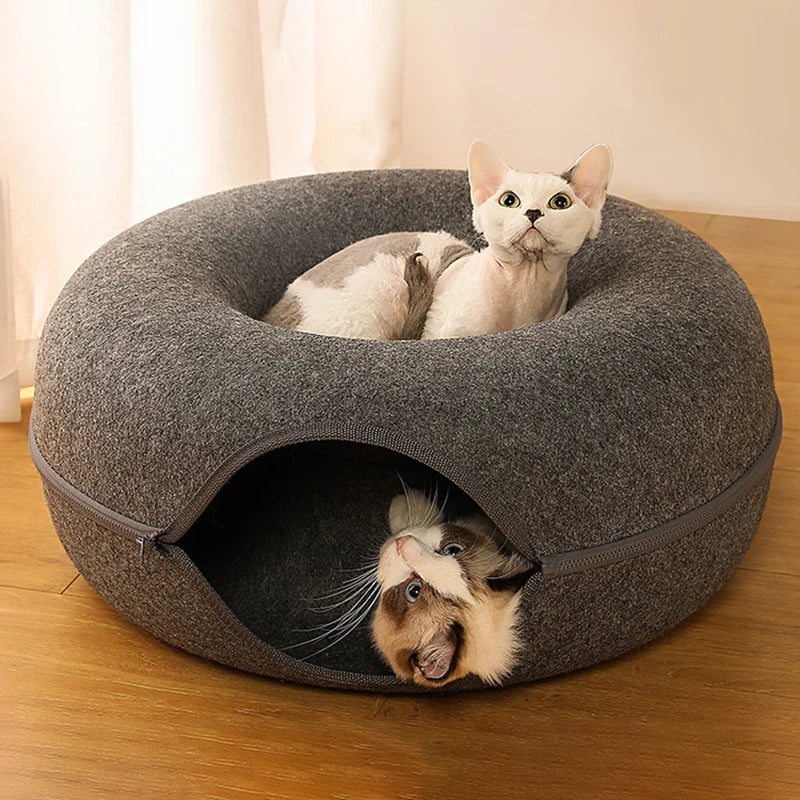 Lit de luxe pour chat pour deux avec tunnel interactif pour un confort et un amusement supplémentaires
