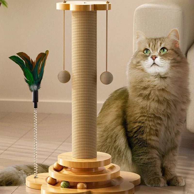 Jouet pour chat en bois élégant avec planche à gratter