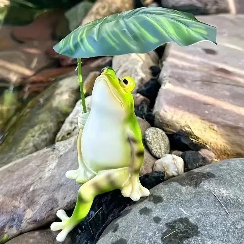 Prisca - Figurine de grenouille enchantée sur feuille de lotus pour aquarium, décoration de jardin et ornements de balcon