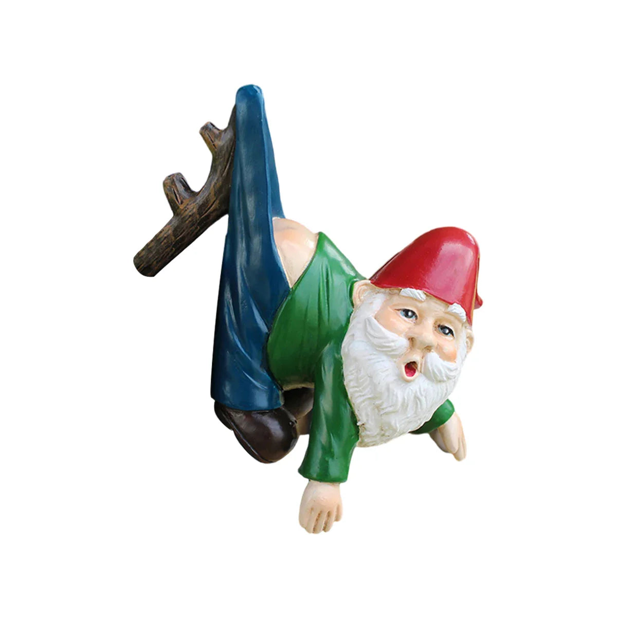 Petronia - Suspension de pot de fleurs nain mignon en résine avec pantalon sur une branche pour décoration de jardin ludique