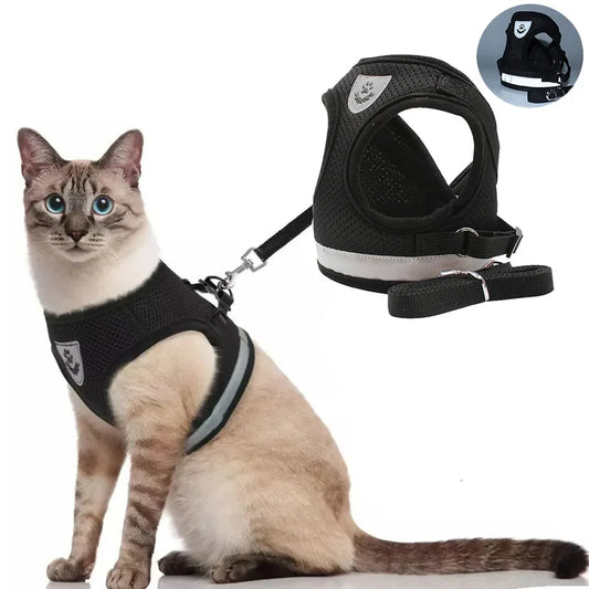 Harnais réglable pour chat avec détails réfléchissants pour une sécurité accrue