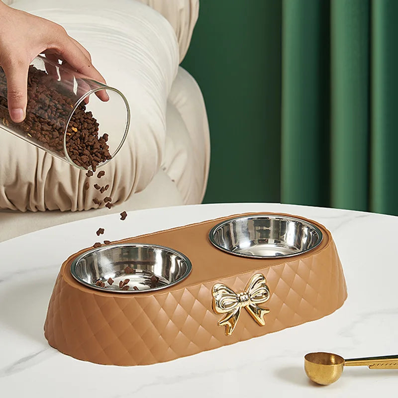 Ensemble de bols en acier inoxydable de luxe pour nourriture et eau pour un soin élégant des animaux de compagnie