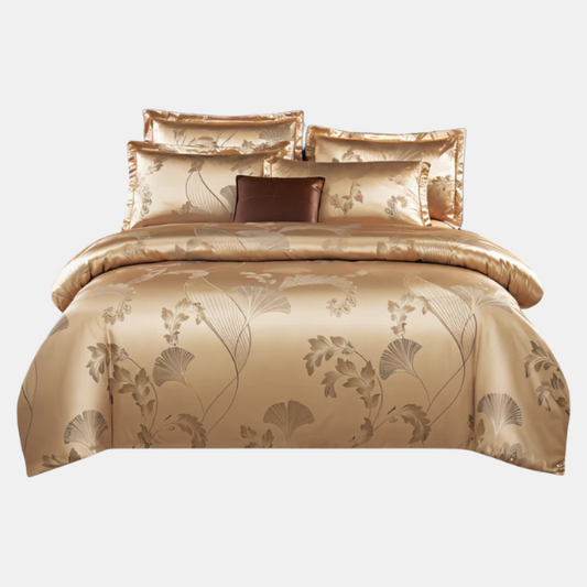 Ensemble de housse de couette en satin de luxe avec imprimé floral élégant pour un confort et un style ultimes dans la chambre