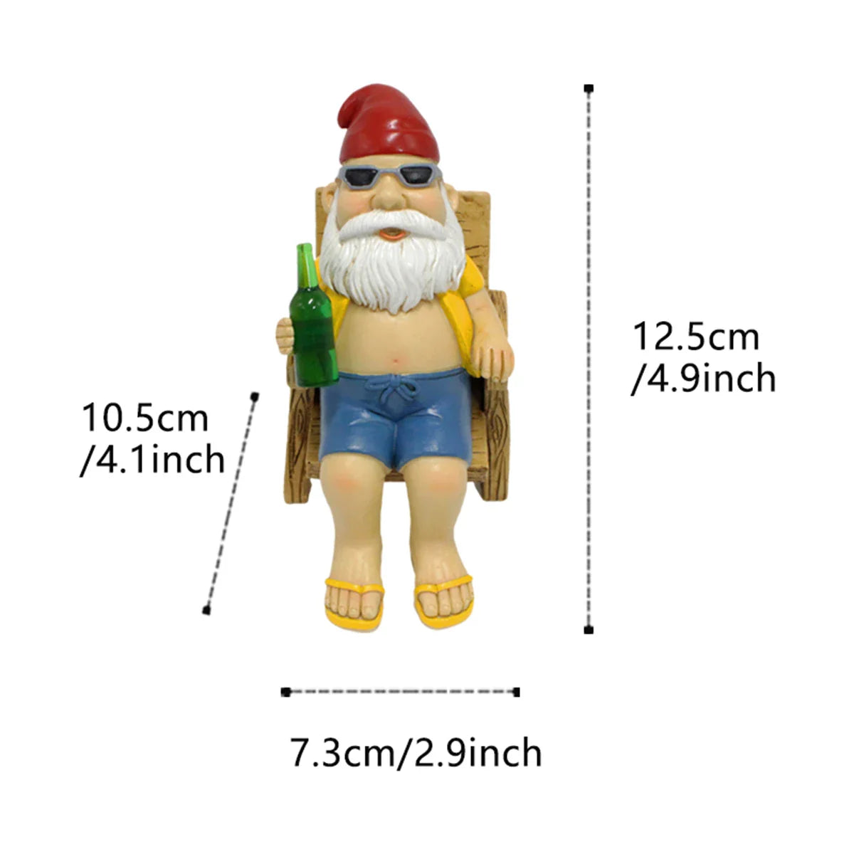 Drusiana - Statue de gnome charmant pour bronzer en résine avec chaise longue de luxe pour décoration de jardin enchanteresse