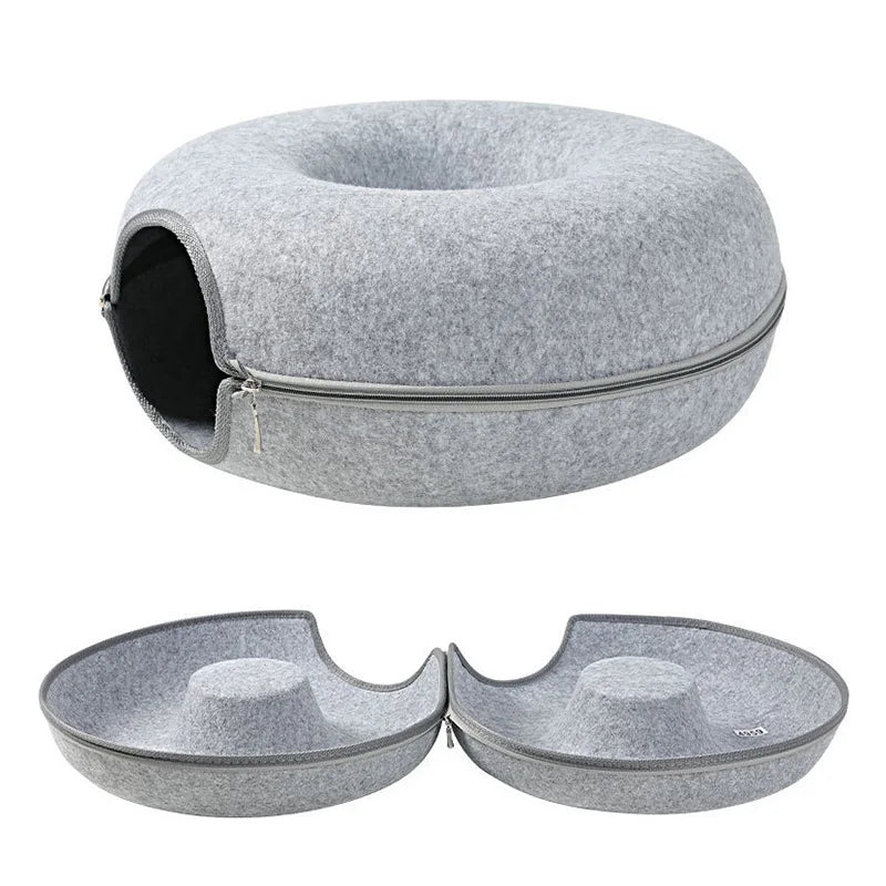 Lit de luxe pour chat pour deux avec tunnel interactif pour un confort et un amusement supplémentaires
