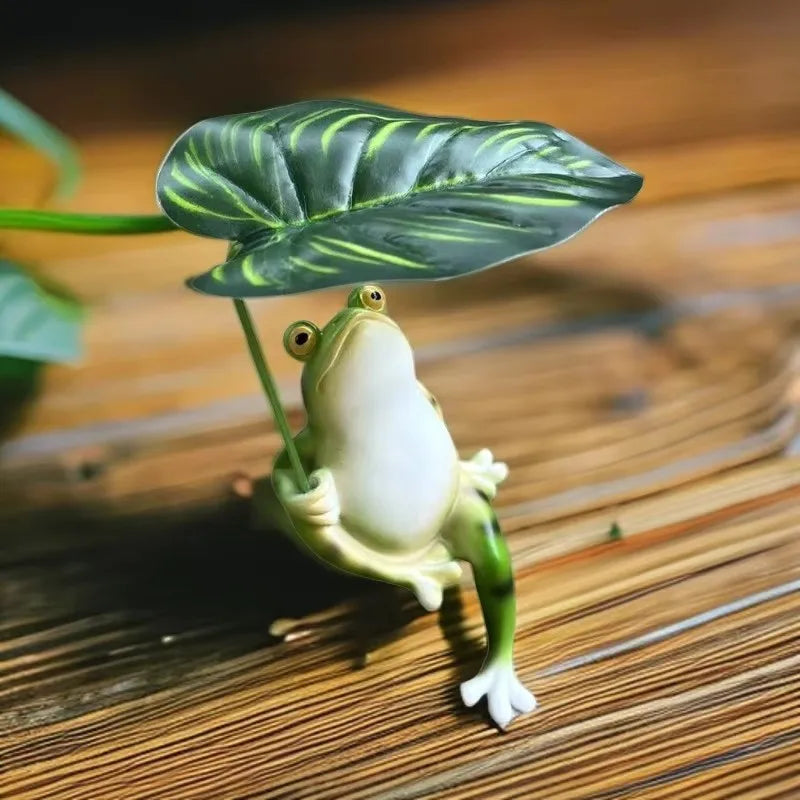 Prisca - Figurine de grenouille enchantée sur feuille de lotus pour aquarium, décoration de jardin et ornements de balcon
