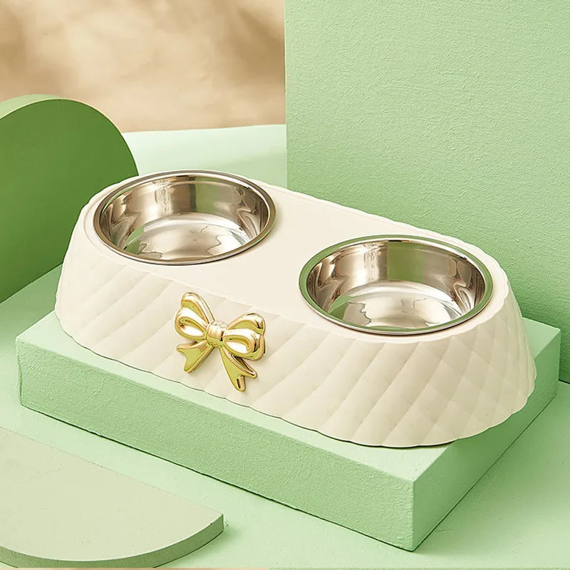 Ensemble de bols en acier inoxydable de luxe pour nourriture et eau pour un soin élégant des animaux de compagnie