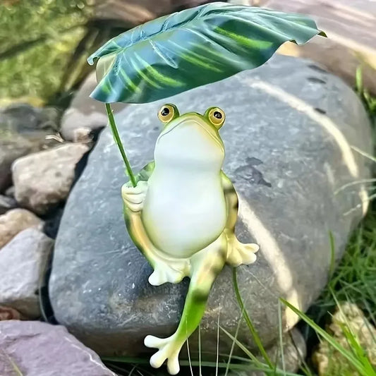 Prisca - Figurine de grenouille enchantée sur feuille de lotus pour aquarium, décoration de jardin et ornements de balcon