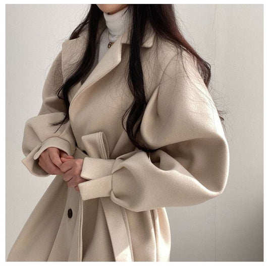 Elegant wool trench coat in beige for stylish comfort