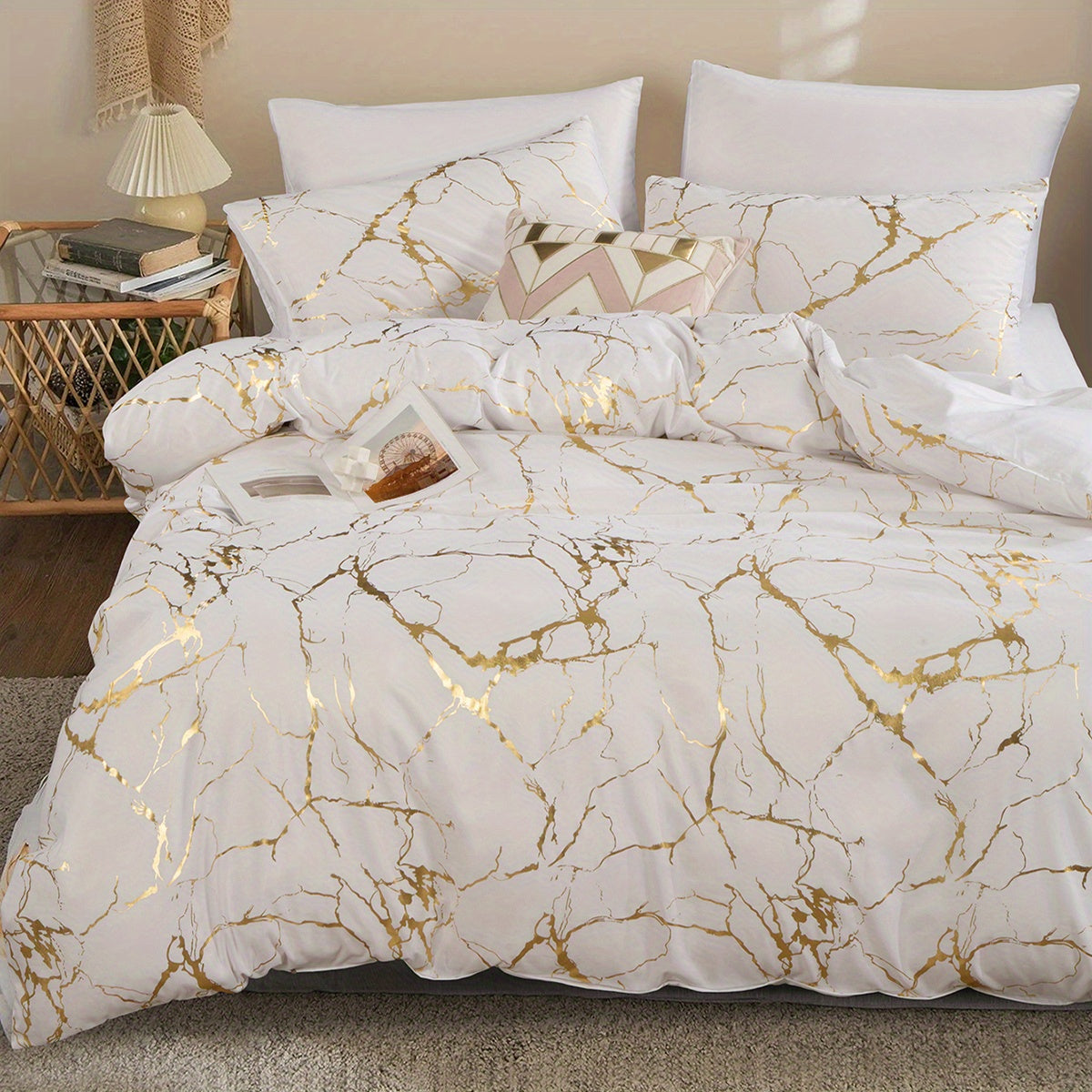 Housse de couette design marbre de luxe pour une chambre élégante et confortable